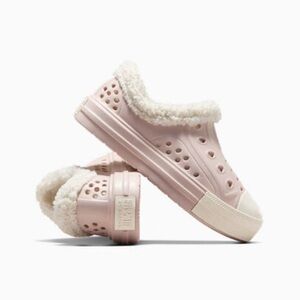Converse Kids Pink Slip-On Sneakers with Faux Fur